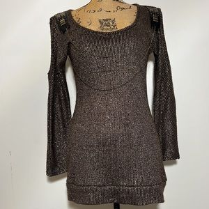 VOICE || Brown & Gold Metallic Scoop Neck Top. Sz. M